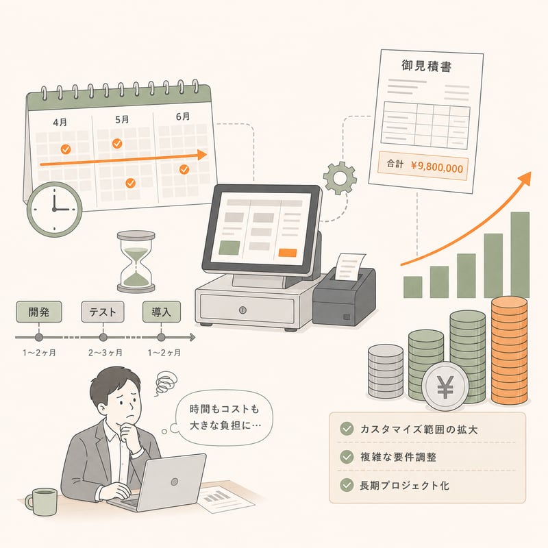 POS連携や運用保守に膨大なコストがかかる課題のイメージ